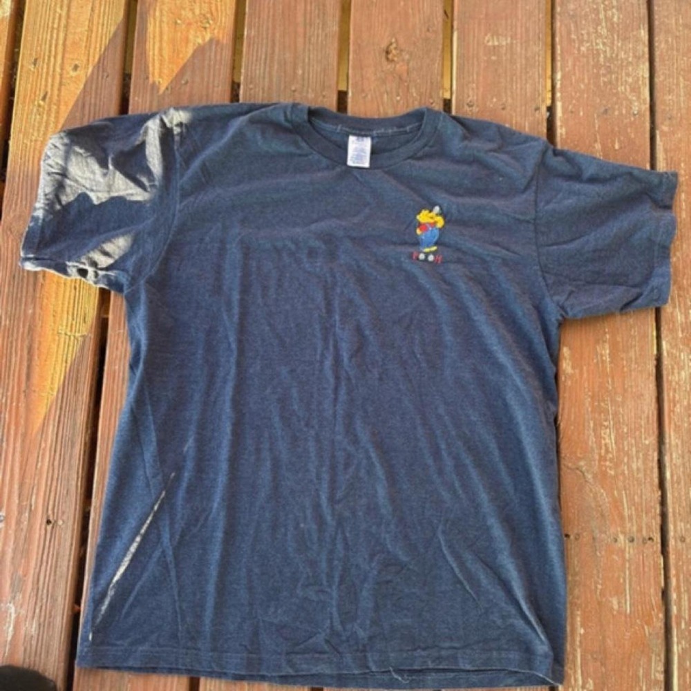 Vintage Disney Winnie Pooh Flower Embroidery Tee Shirt Navy XL Fruit of the Loom
